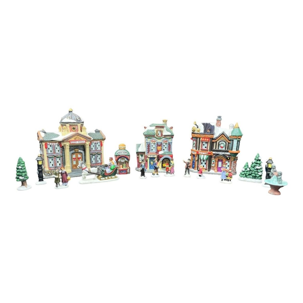 Galleria Hand Painted Porcelain Collectable Christmas Village Set 17 Pieces - Picture 7 of 7